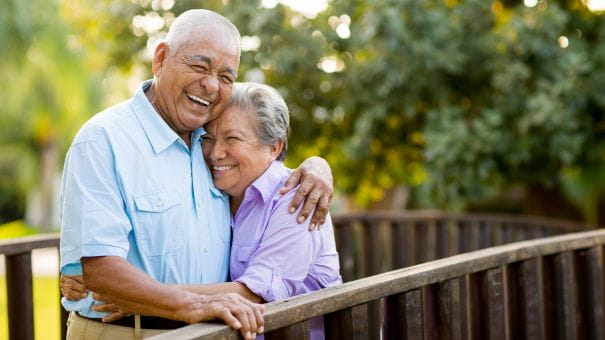 Happy older couple, hugging